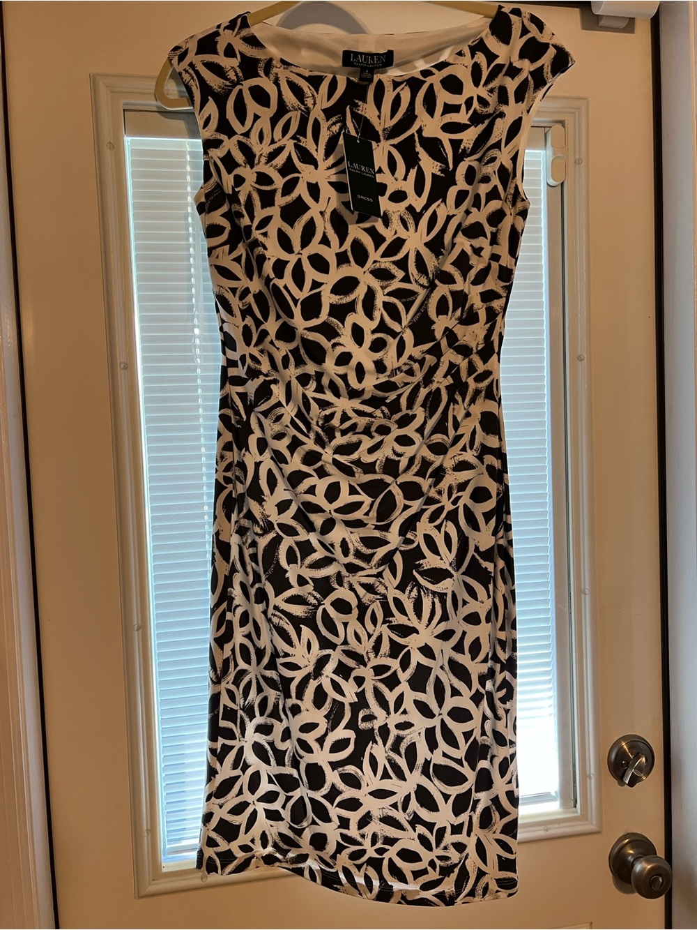 Ralph Lauren Gray and White Abstract Floral Sheath Dress
